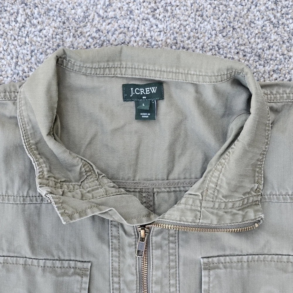J Crew Military Field Jacket Olive Green Pockets Zip Up Cinch Waist Womens Large